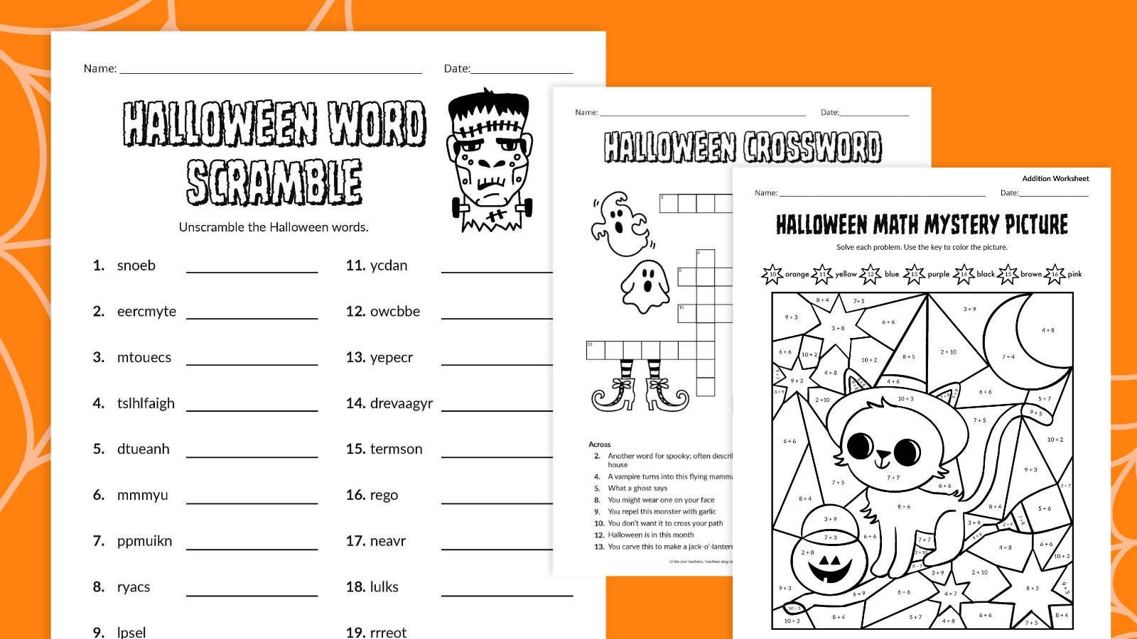 Free Halloween Math Worksheets