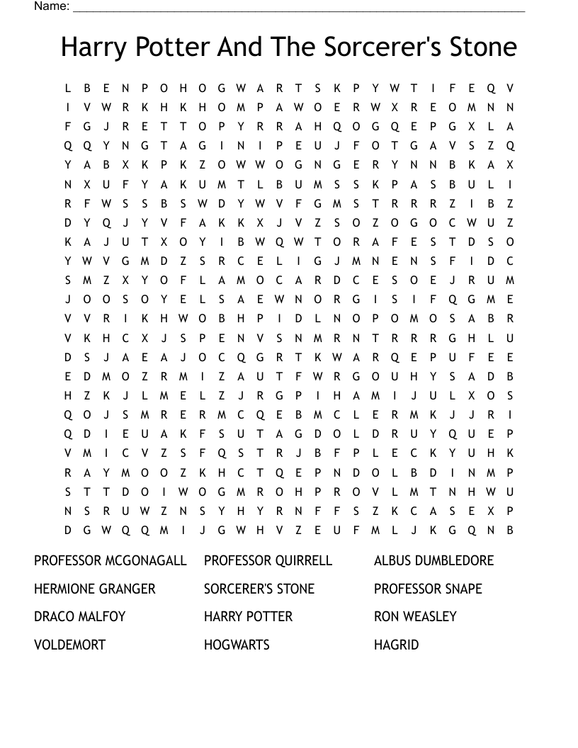 Harry Potter And The Sorcerer S Stone Word Search WordMint