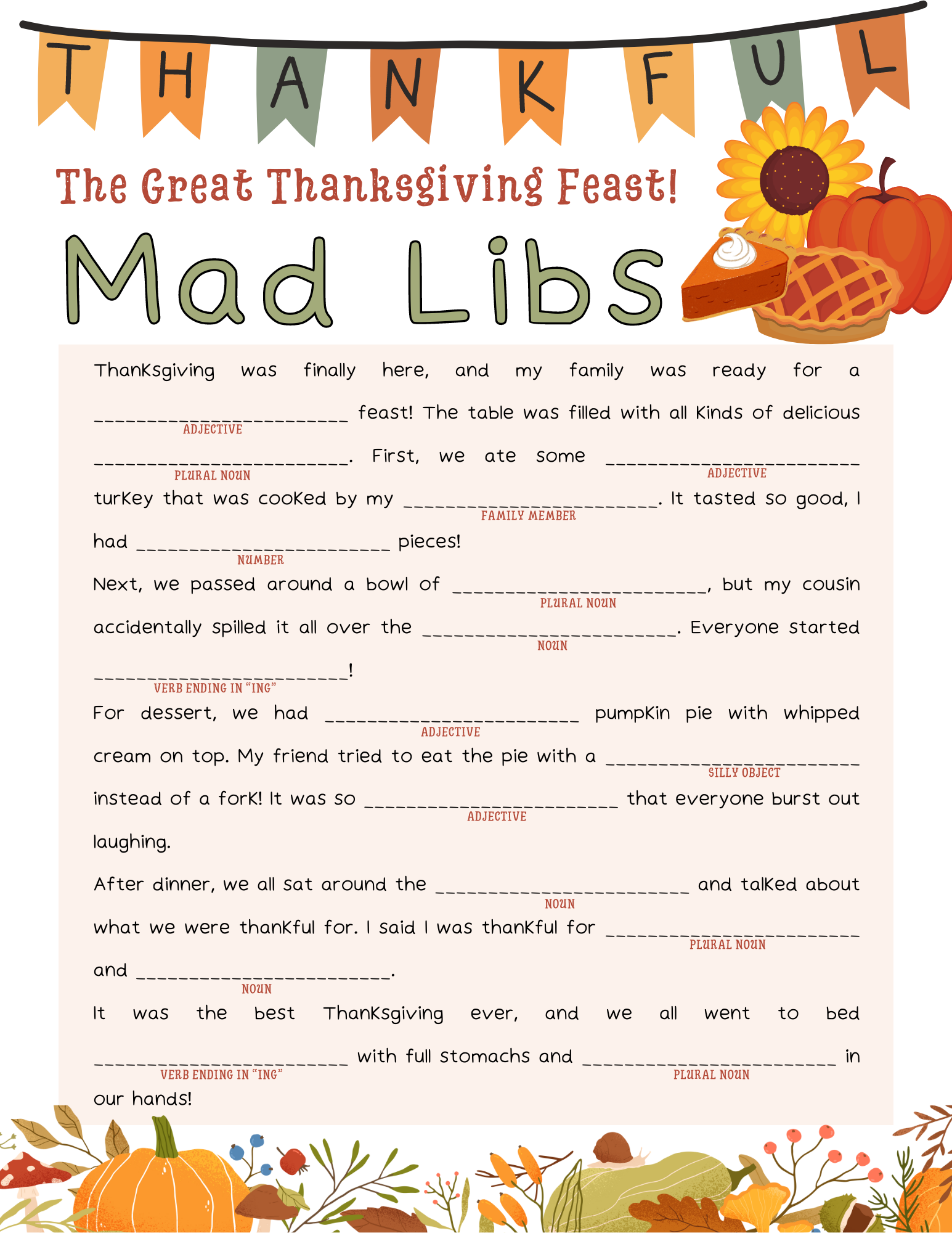 Have Holiday Word Fun With Thanksgiving Mad Libs Cat Mad Libs Style Free Printable Love Laugh Games