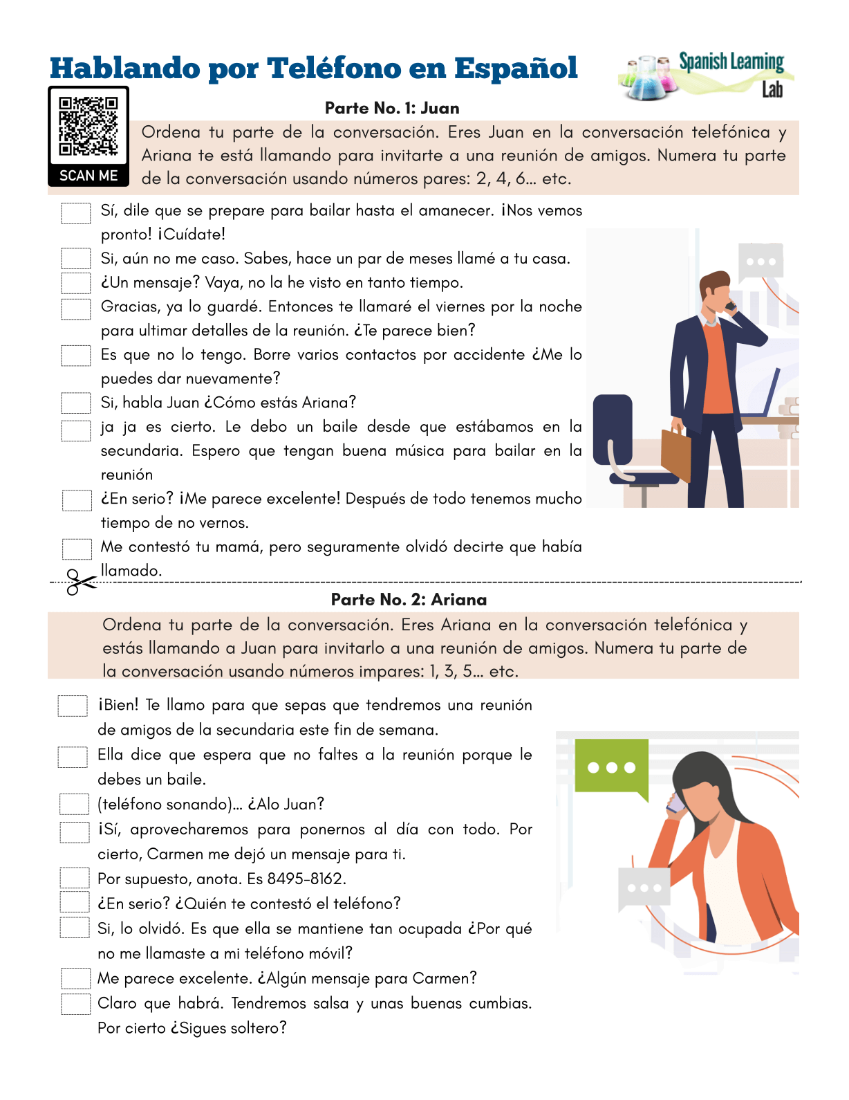 Having A Phone Conversation In Spanish PDF Worksheet Spanish Learning Lab