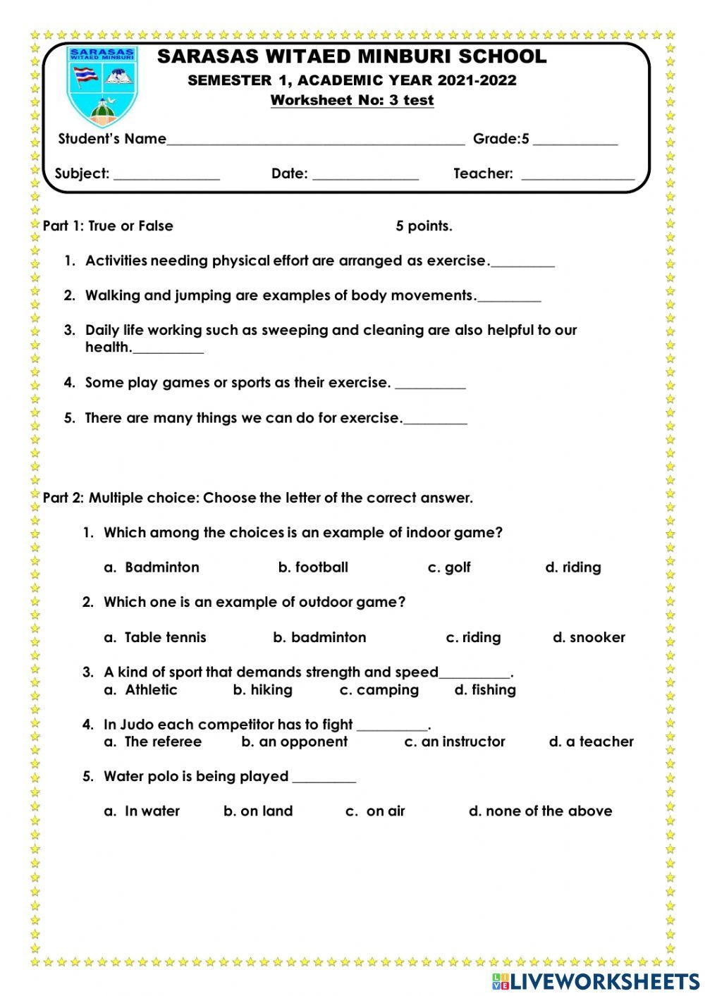 Health Education G 5 Worksheet Worksheets Library