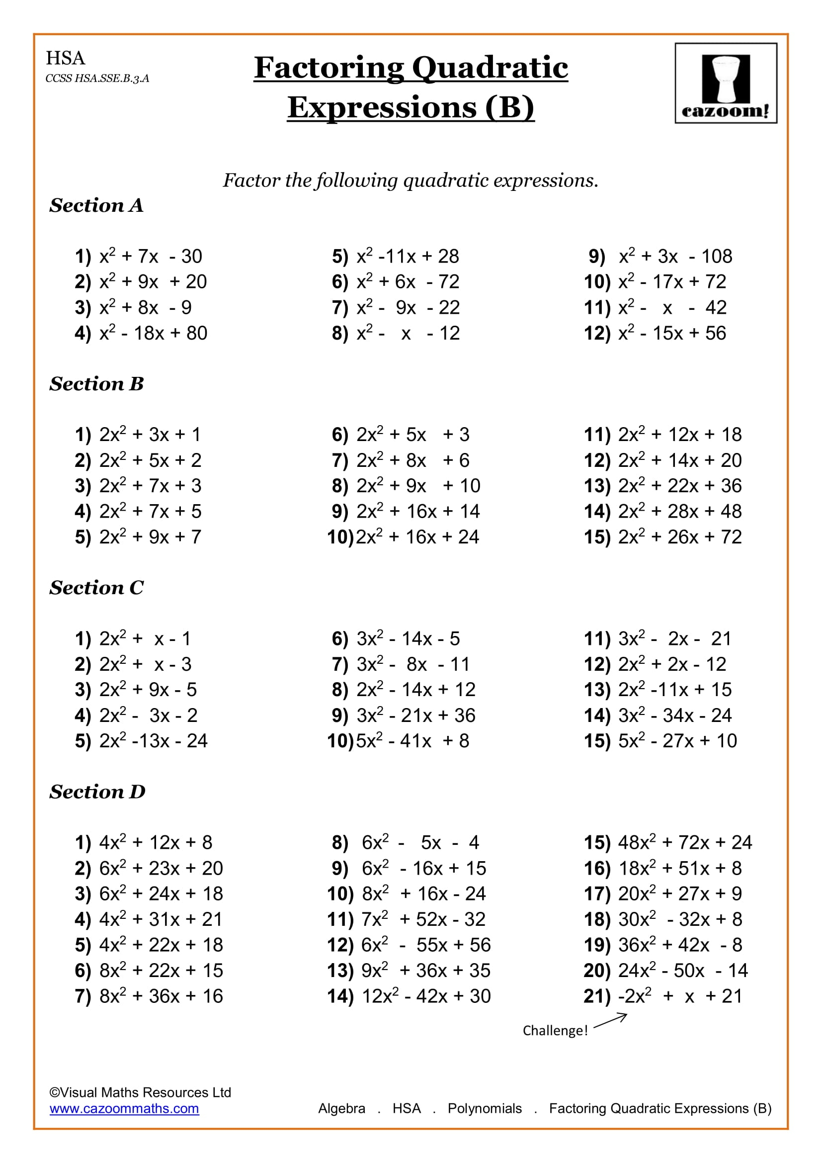 Basic Algebra Worksheets