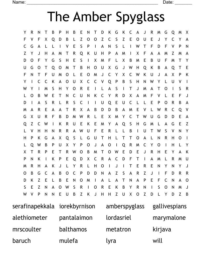 His Dark Materials Word Search WordMint