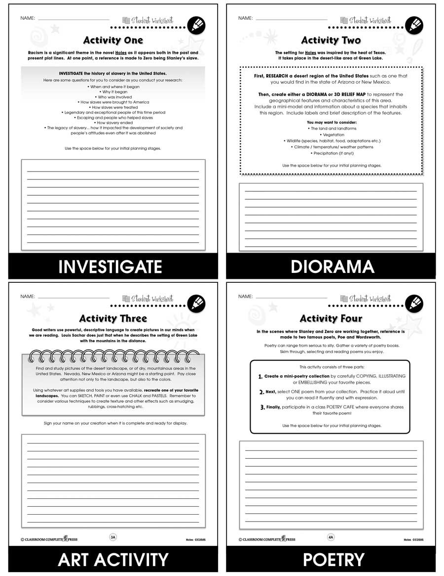 Holes Chapter Activities TPT Worksheets Library