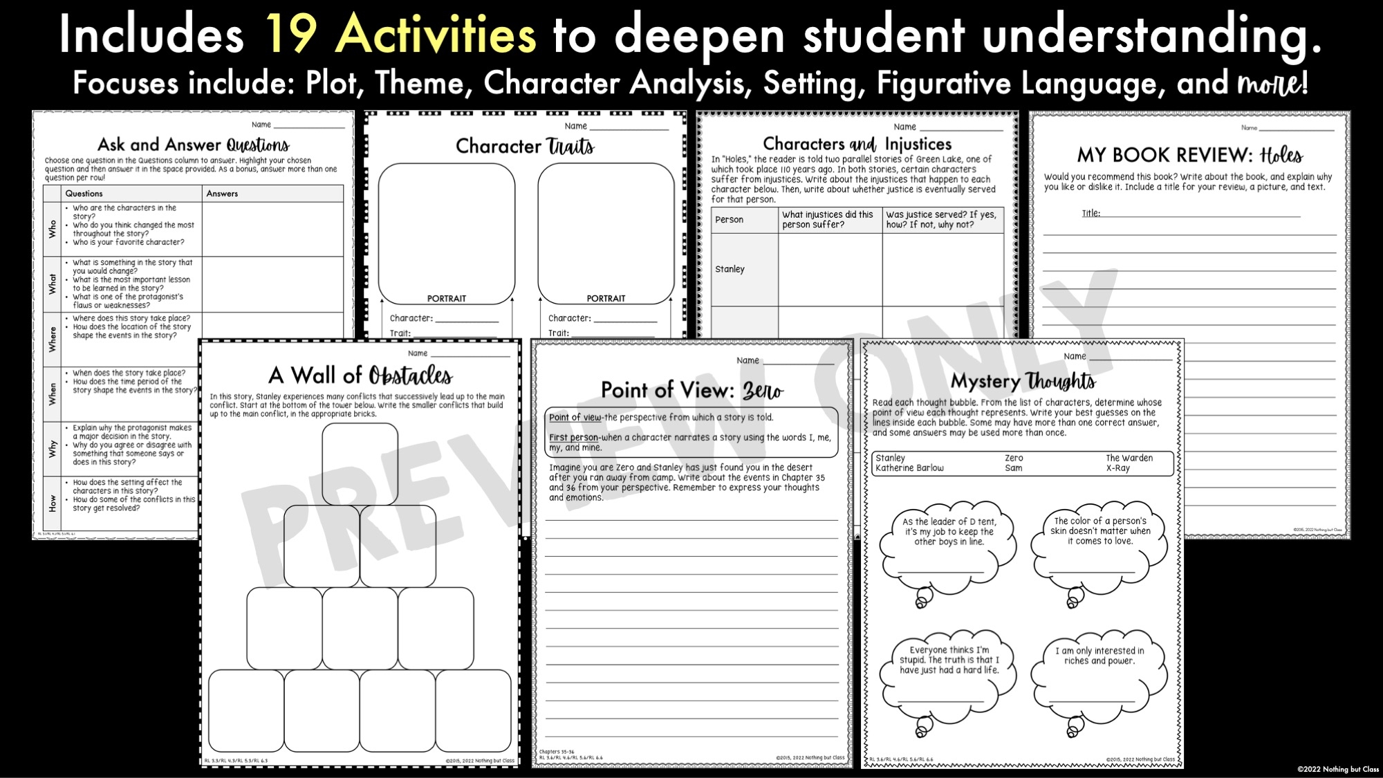 Holes Novel Study Unit Comprehension Questions With Activities And Tests Literature Guide Worksheets And Digital Classful