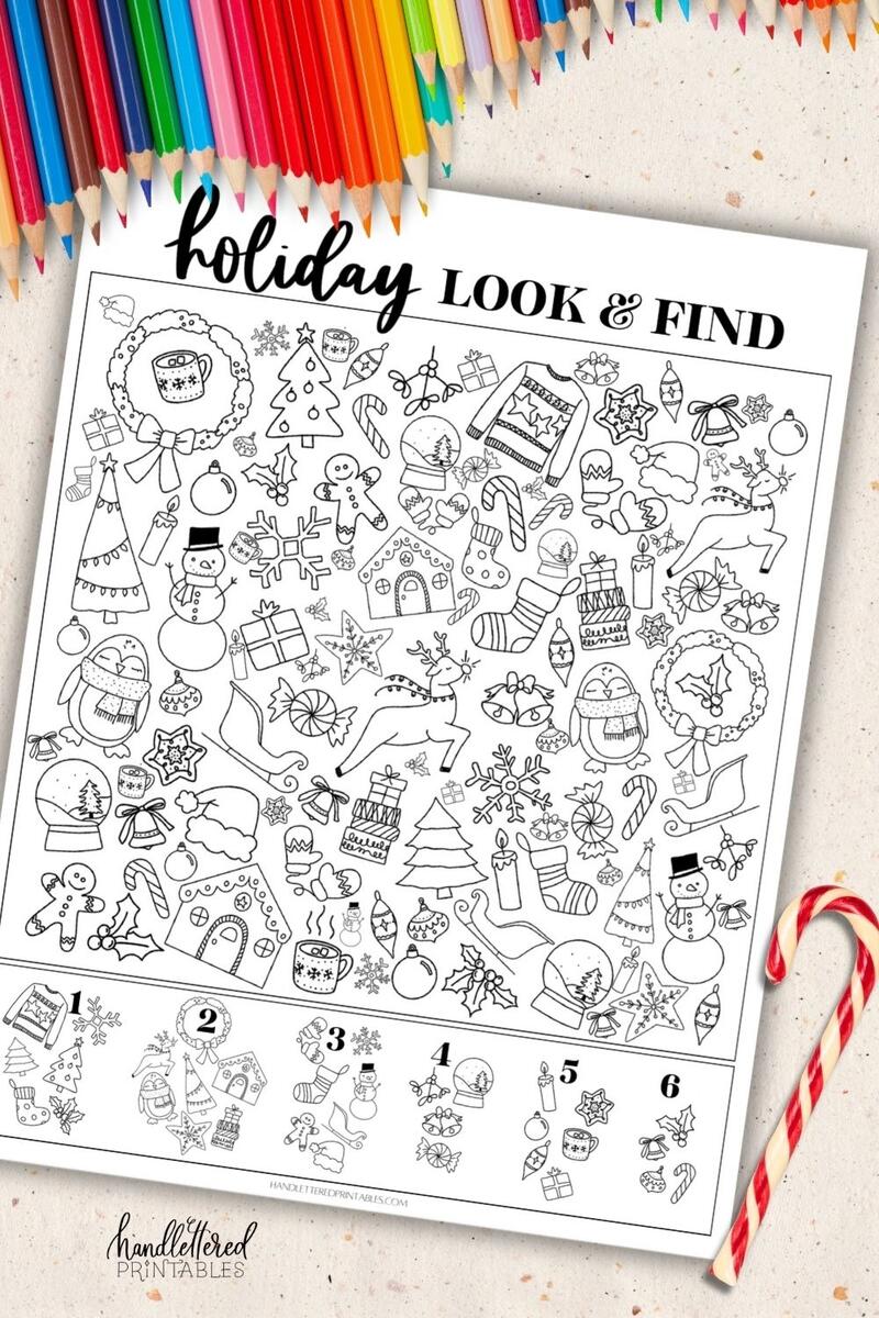 Holiday Look Find Find The Hidden Christmas Objects Printable Hand Lettered Printables
