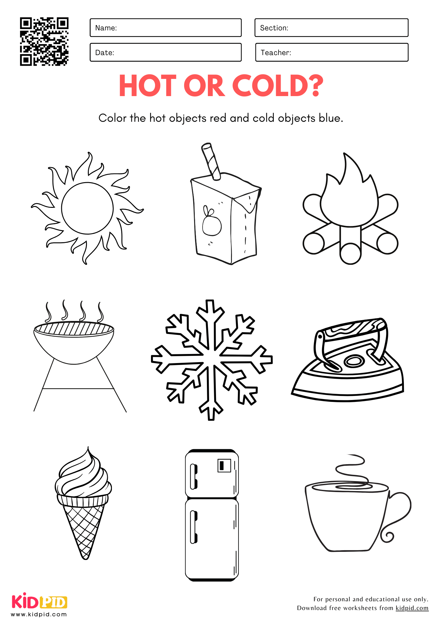 Hot Cold Identification Worksheet For Kindergarten Kidpid