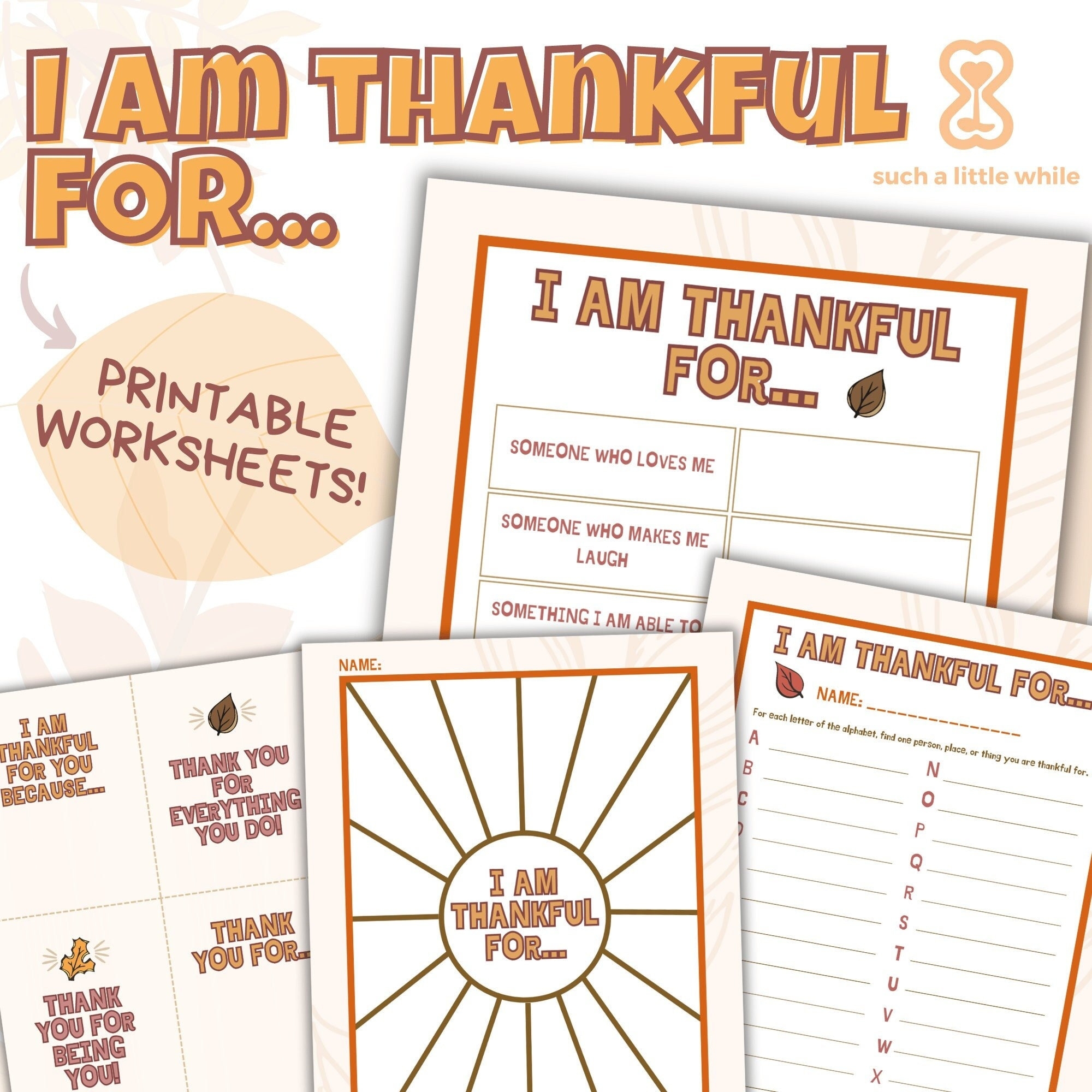 I Am Thankful For Printable Worksheets For Kids Thanksgiving Gratitude Activity Instant Download PDF School Counseling SEL Lesson Etsy