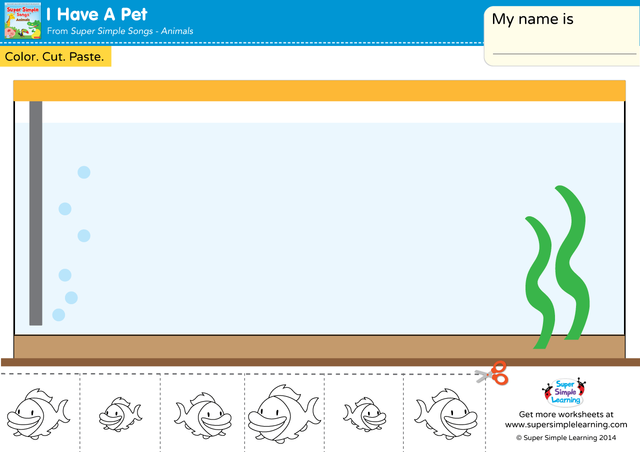 I Have A Pet Worksheet Cut Paste The Fish Super Simple Printable Aquarium Spatial Orientation Activity For Kindergarten