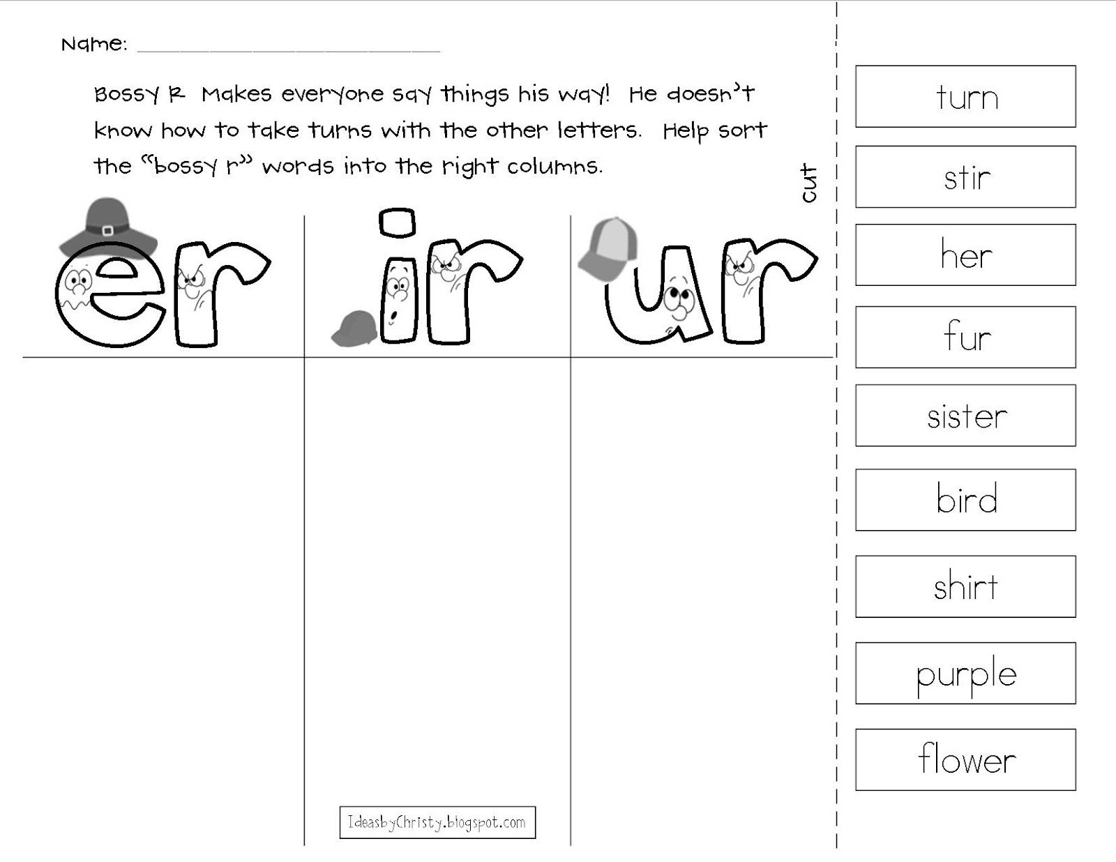 Spellings For Er Ir Ur Words Free Phonics Printable Worksheets