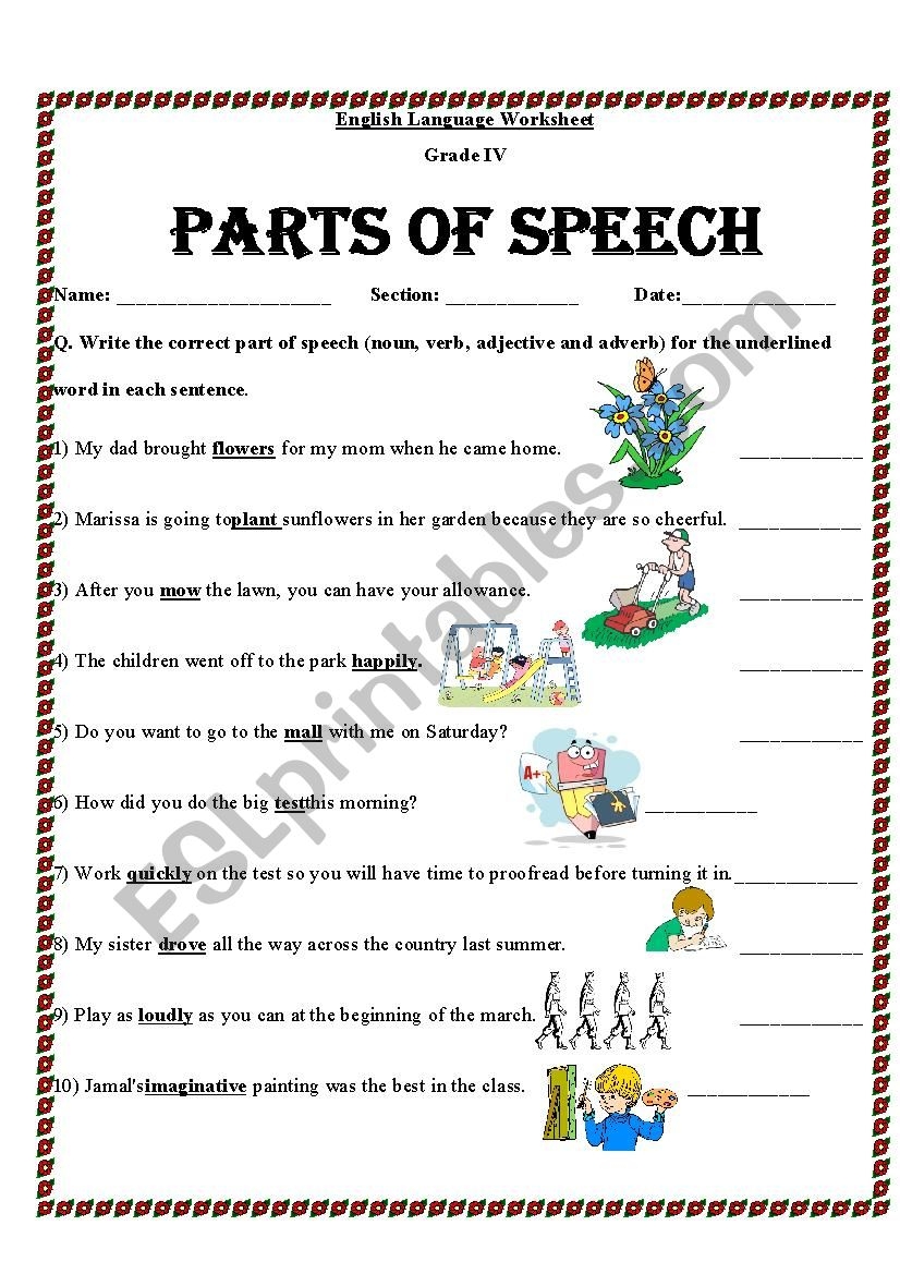 Identify Parts Of Speech ESL Worksheet By Mariajane Identify Parts Of Speech ESL Worksheet By Mariajane