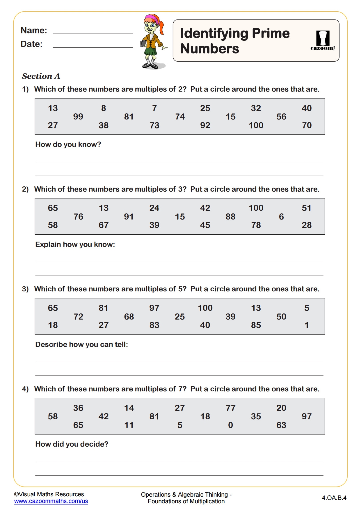 Identifying Prime Numbers Fun And Engaging 4th Grade PDF Worksheets Cazoom Math