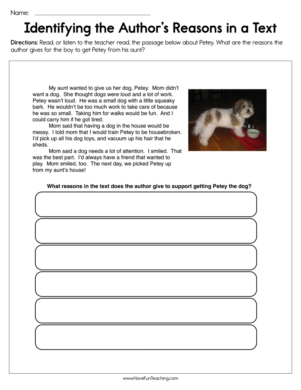 Identifying The Author S Reasons In A Text Worksheet Have Fun Teaching