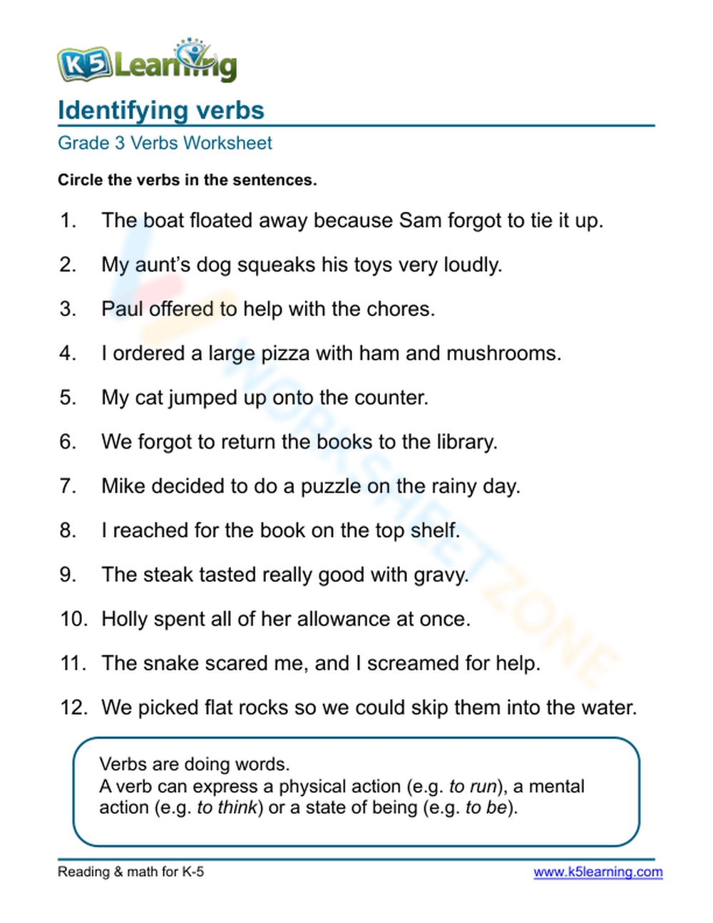 Identifying Verbs 3 Worksheet Worksheets Library