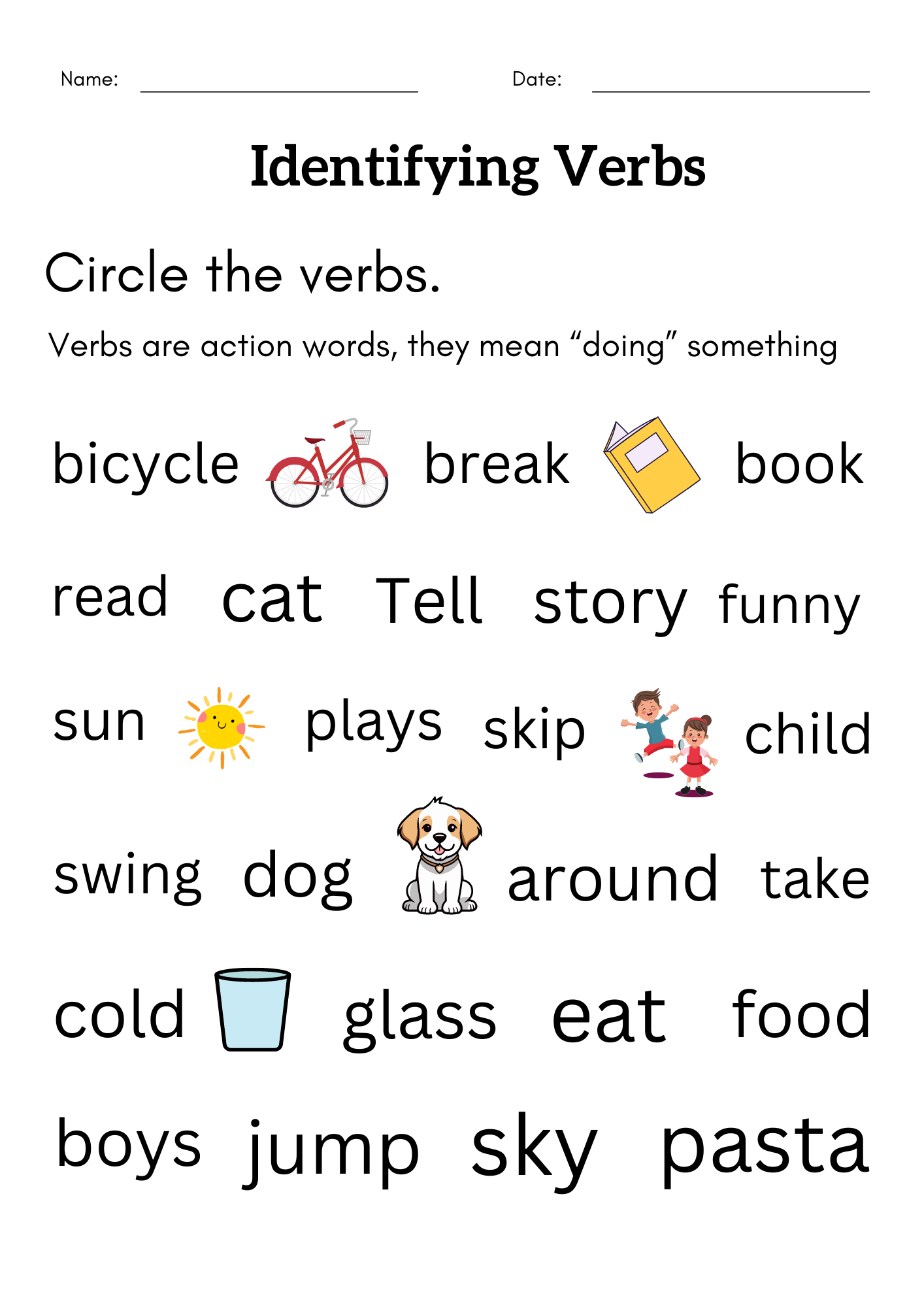 Identifying Verbs Worksheet For Grade 1 2 Identify Action Verbs Activity Book Made By Teachers