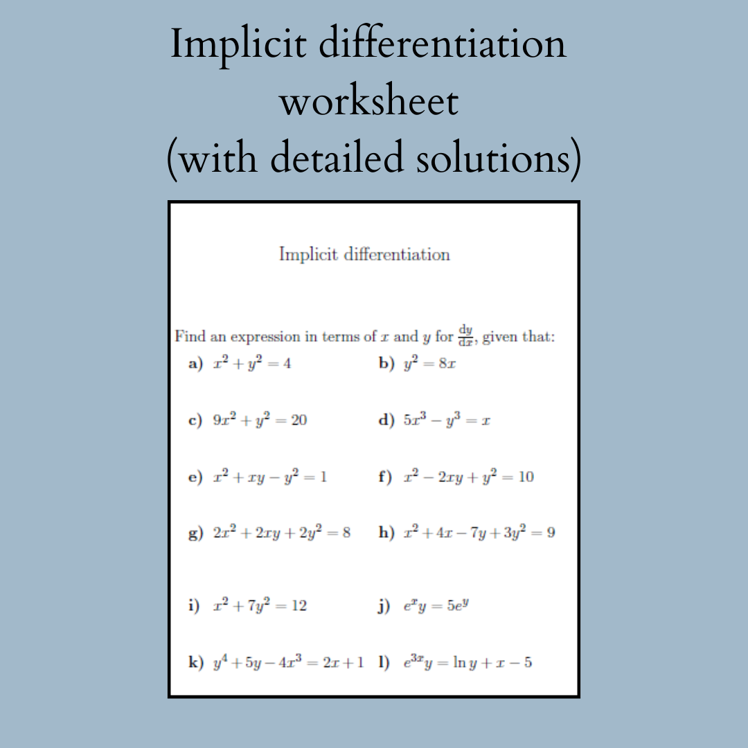 Implicit Differentiation Worksheet With Detailed Solutions Worksheets Library