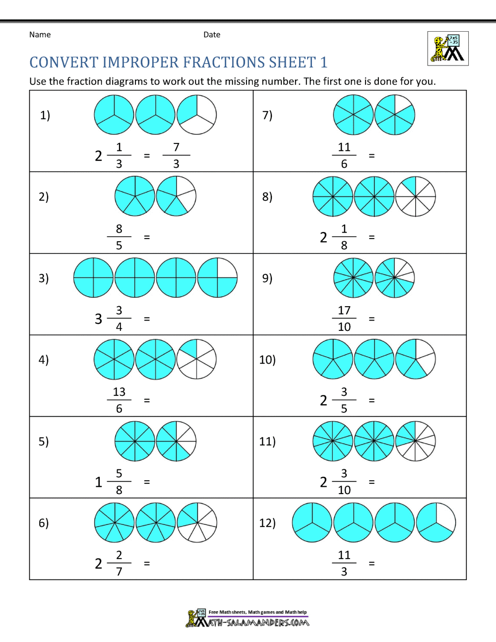 Mixed Numbers Improper Fractions A Fun And Engaging 4th Grade PDF Worksheets Cazoom Math
