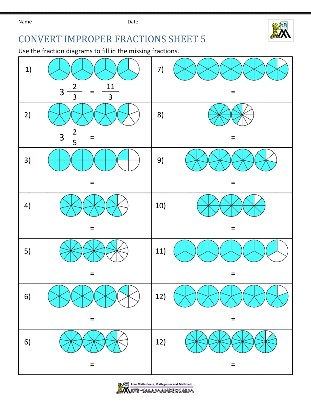 Mixed Numbers And Improper Fractions A Worksheet Printable Maths Worksheets