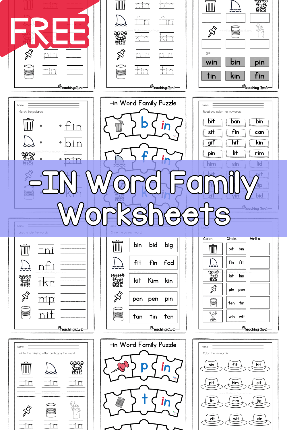 IN Word Family Worksheets The Teaching Aunt Free At Word Family Worksheets Teach Prints