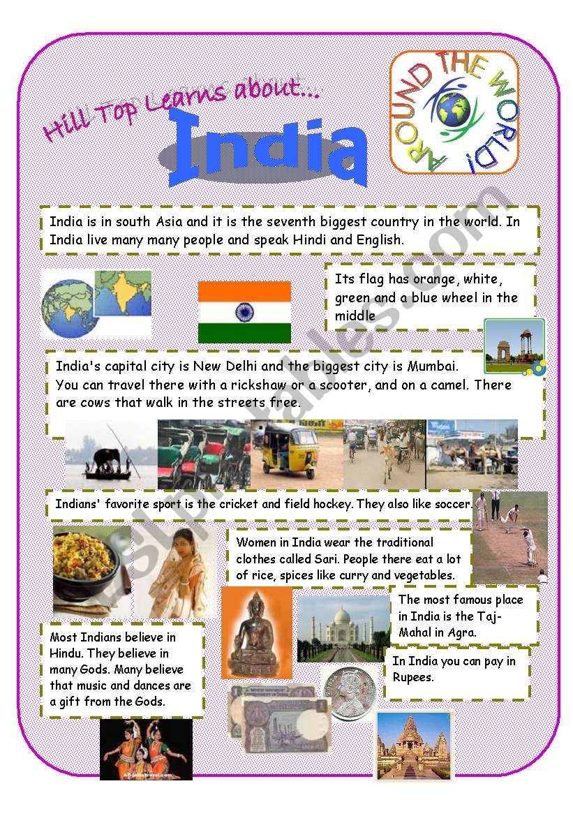 India An Introduction To The Country And Culture ESL Worksheet By 1hpf