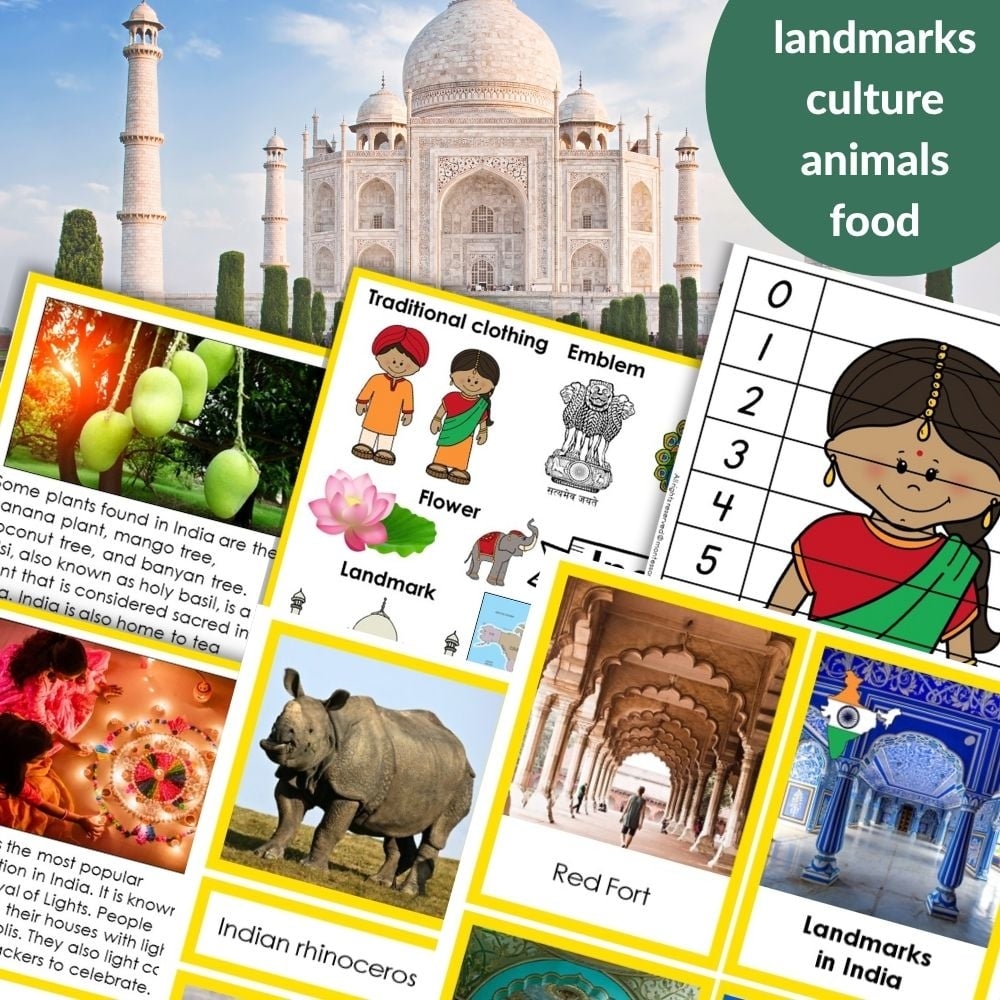 India Map Flag Animals Food Landmarks Montessori Nature