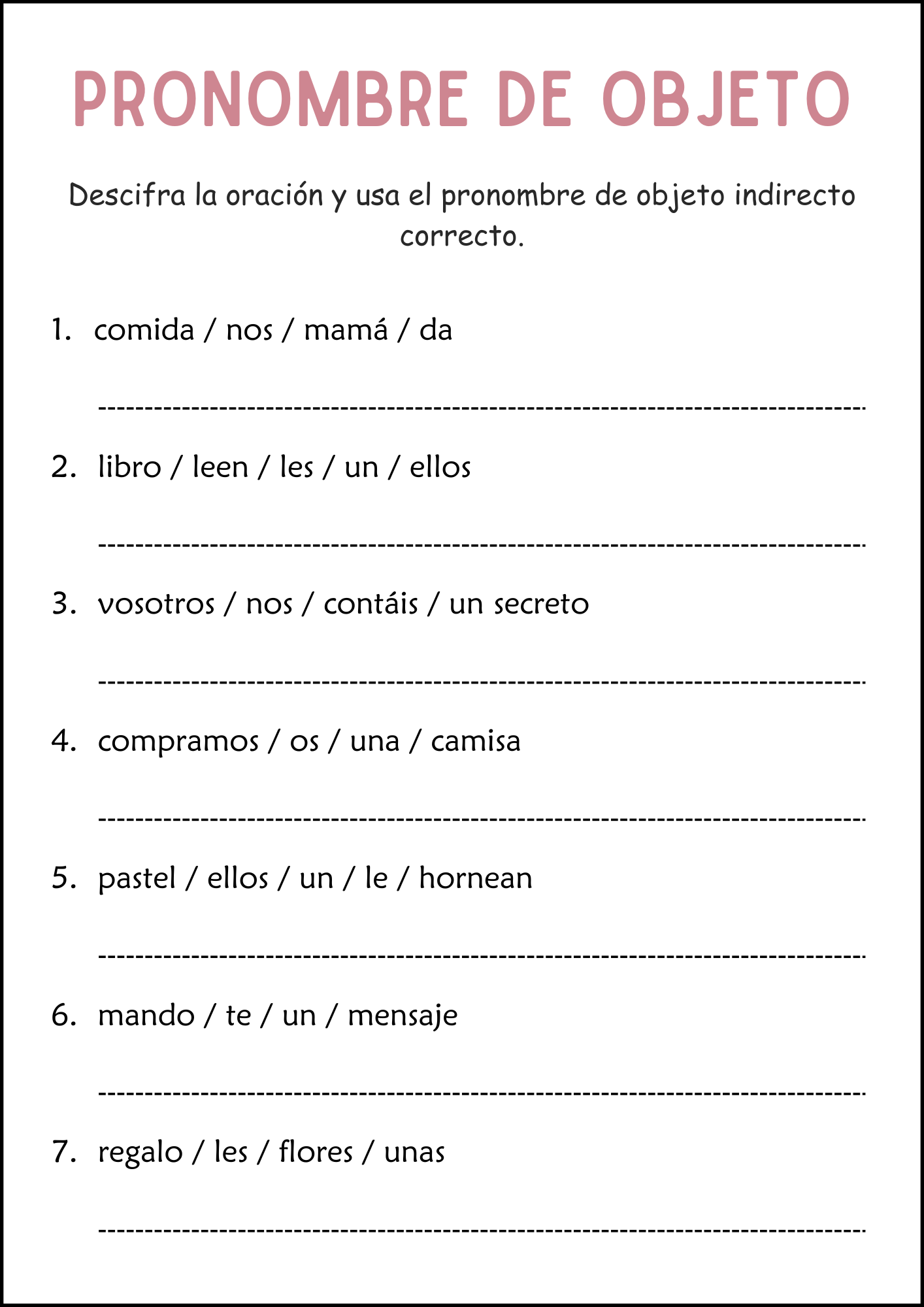 Indirect Object Pronouns Worksheets In Spanish Pronombres De Objeto Indirecto Made By Teachers