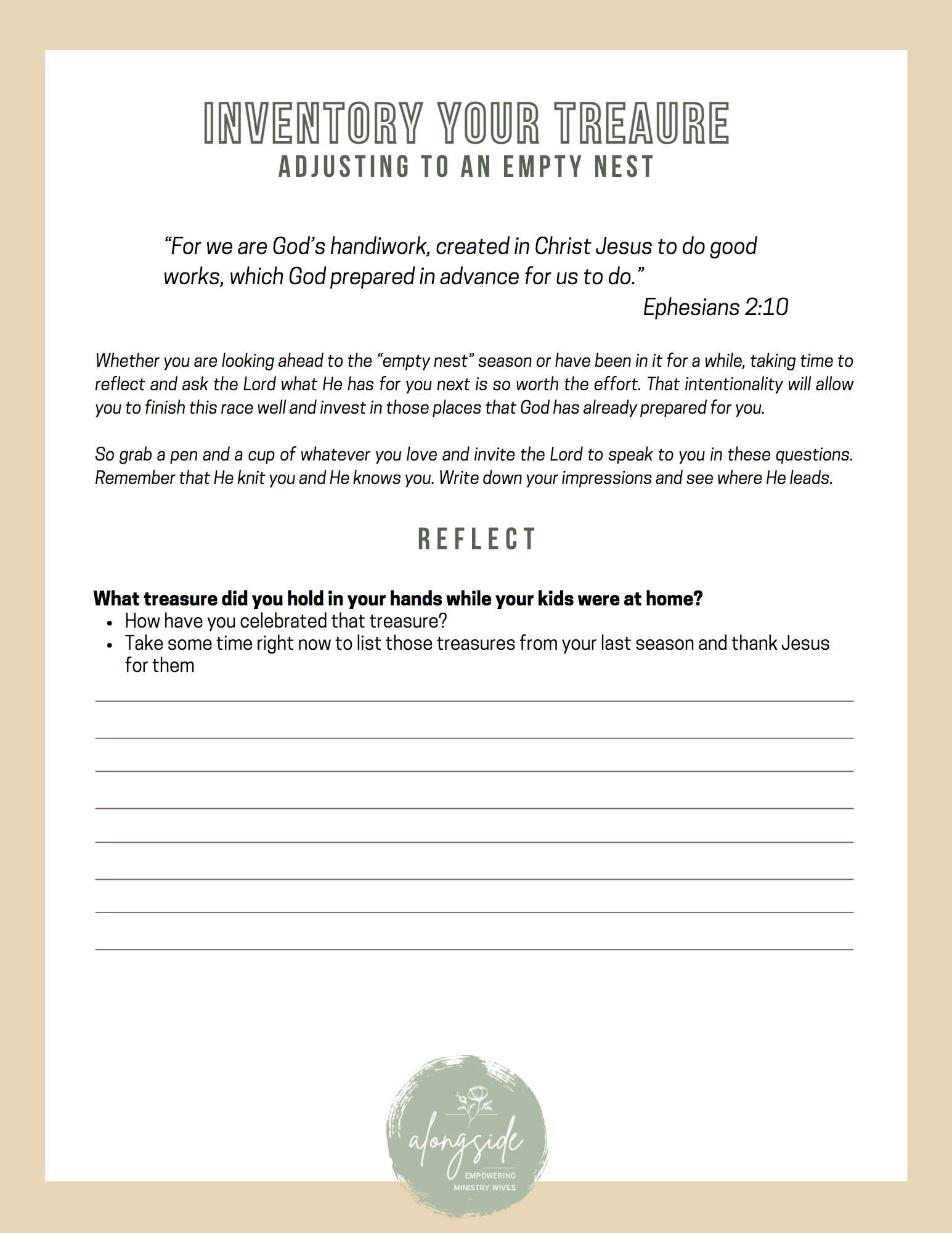 INVENTORY YOUR TREASURE WORKSHEET