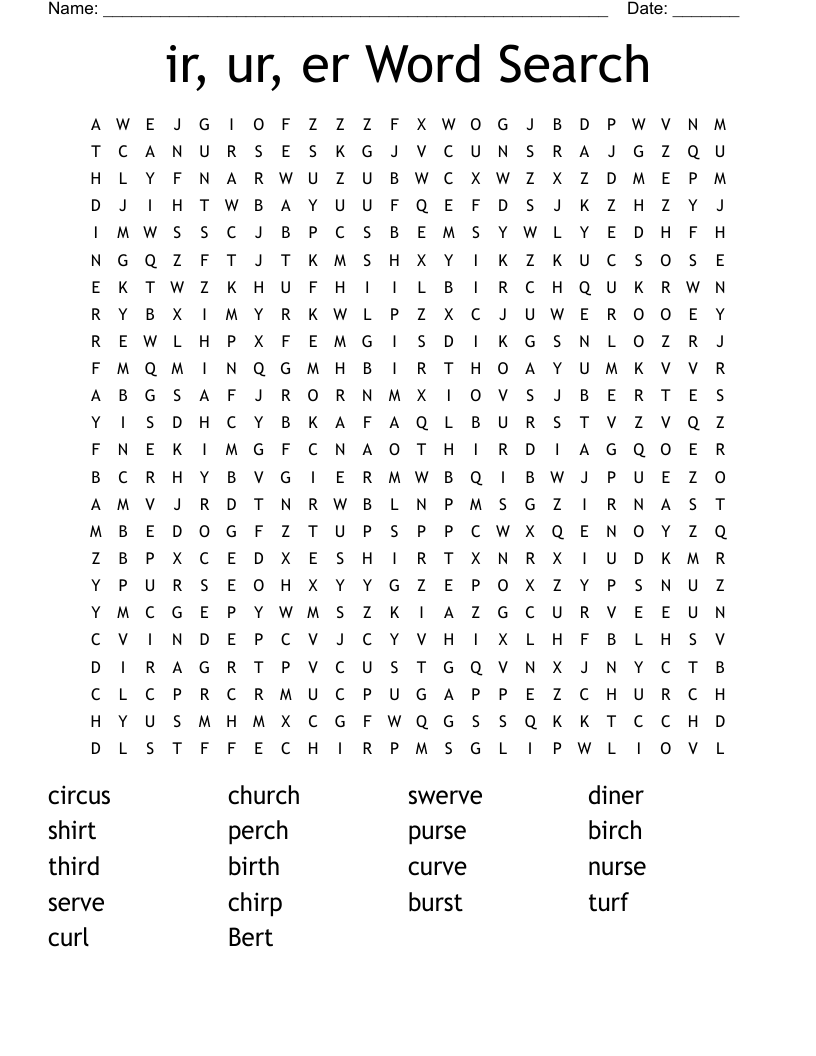 Ir Ur Er Word Search WordMint