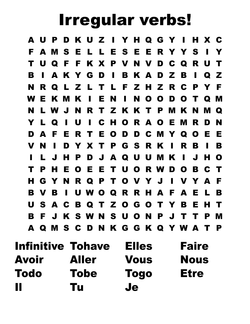 Irregular Verbs Word Search WordMint