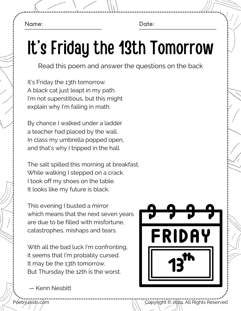 Superstitions Friday 13th Worksheet Worksheets Library