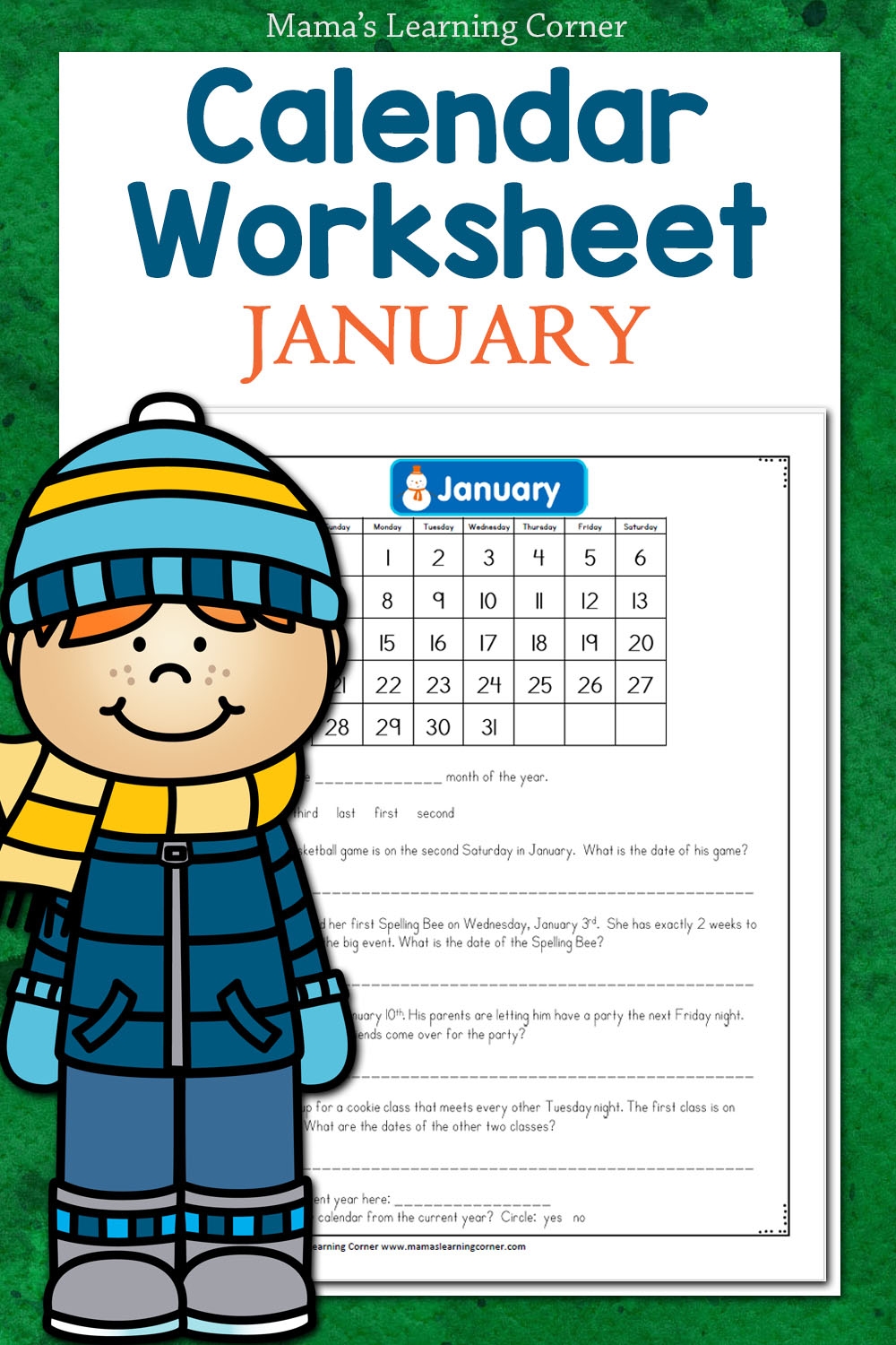 January Calendar Worksheet Free Printable For Kids Mamas Learning Corner