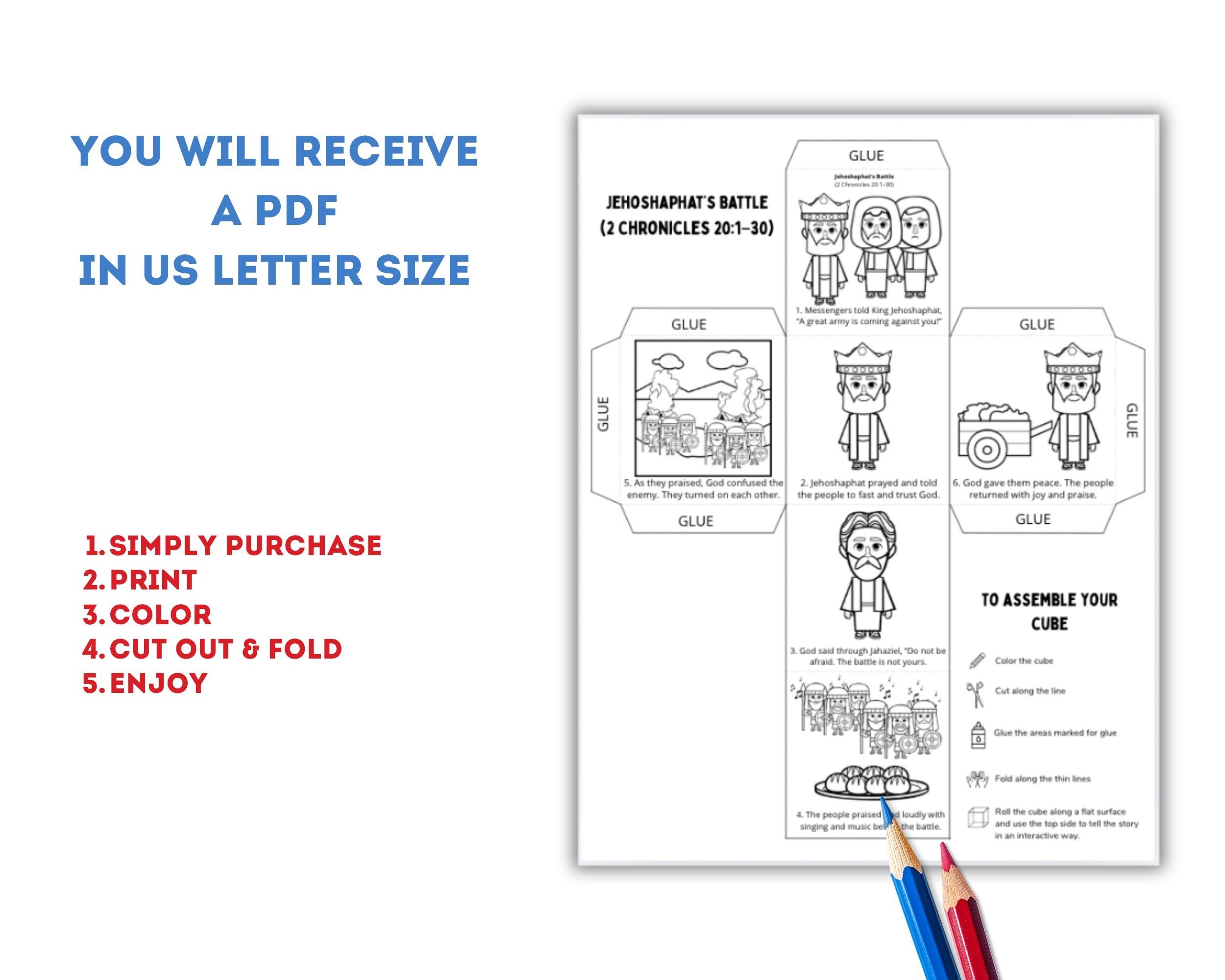 Jehoshaphat Bible Story Coloring Cube 2 Chronicles 20 Printable Craft For Kids Jehoshaphat S Battle Activity For Sunday School Etsy