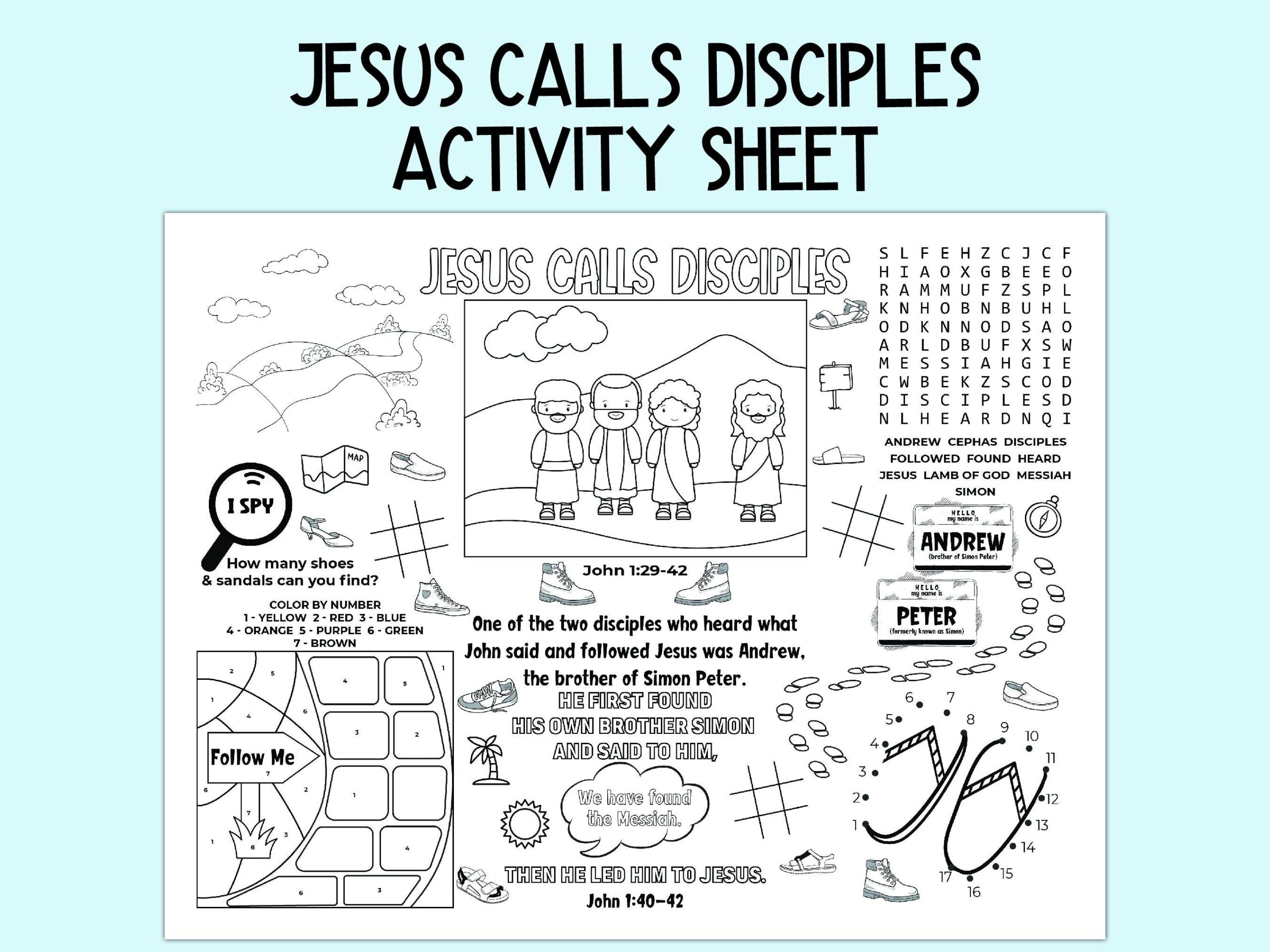 Jesus Calls Disciples Activity Sheet Children S Church Activity Bible Activity Placemat For Sunday School Bible Class And Homeschool Etsy
