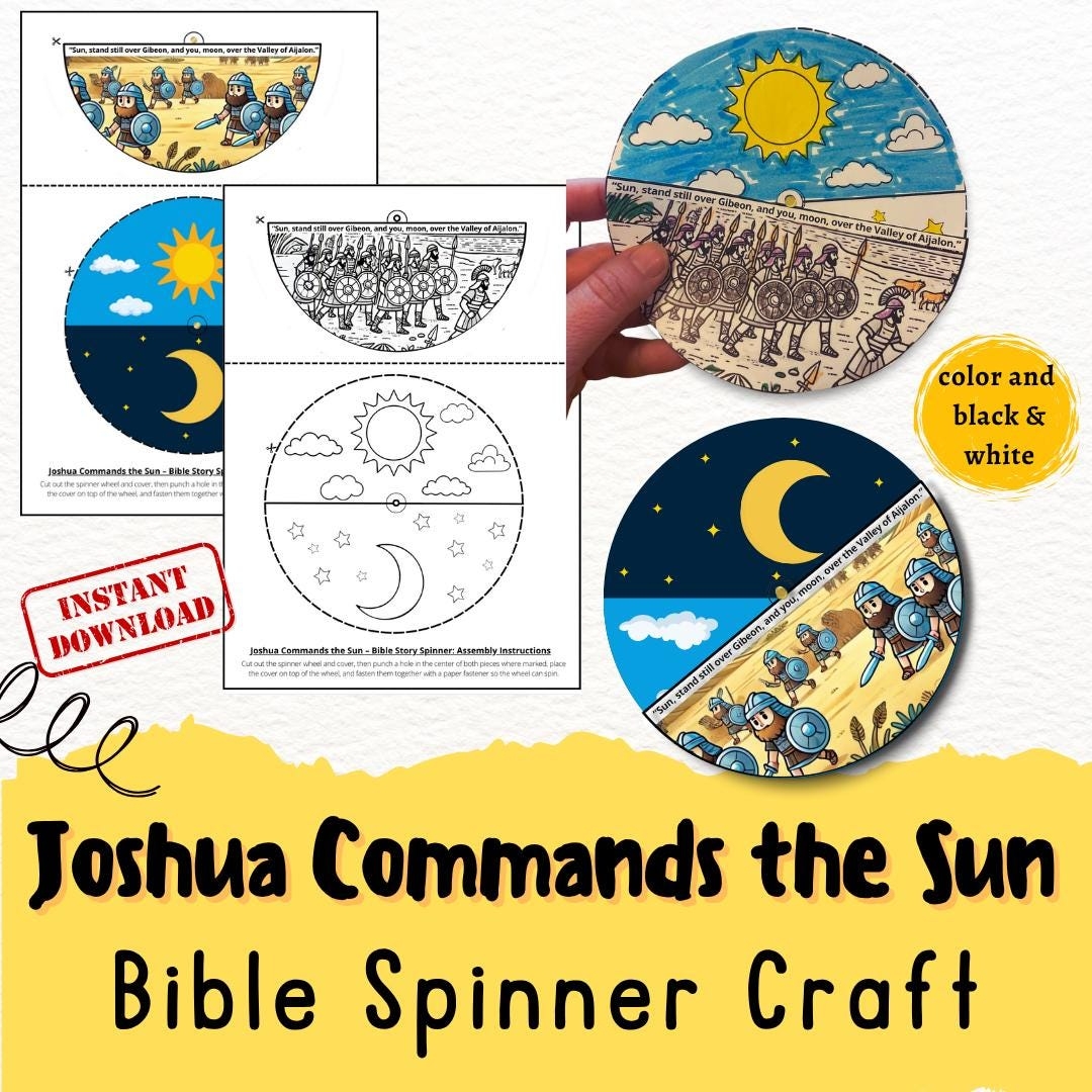 Joshua Commands The Sun Spinner Printable Sunday School Craft Bible Story Activity Kids Spinner Wheel Instant Download Old Testament Etsy