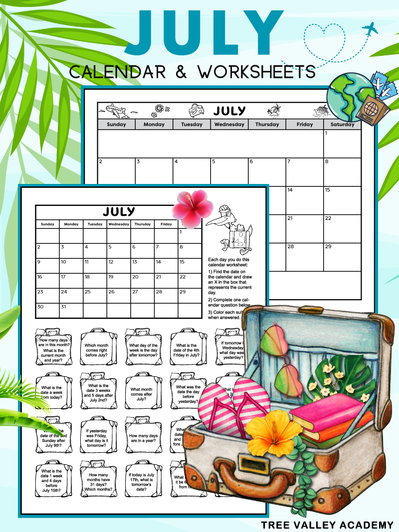 July 2026 Calendar Worksheets Tree Valley Academy July 2026 Calendar Worksheets Tree Valley Academy