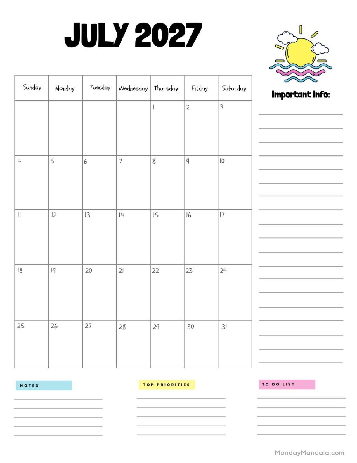 July 2027 Printable Calendar 52 Free PDF Printables July 2027 Printable Calendar 52 Free PDF Printables