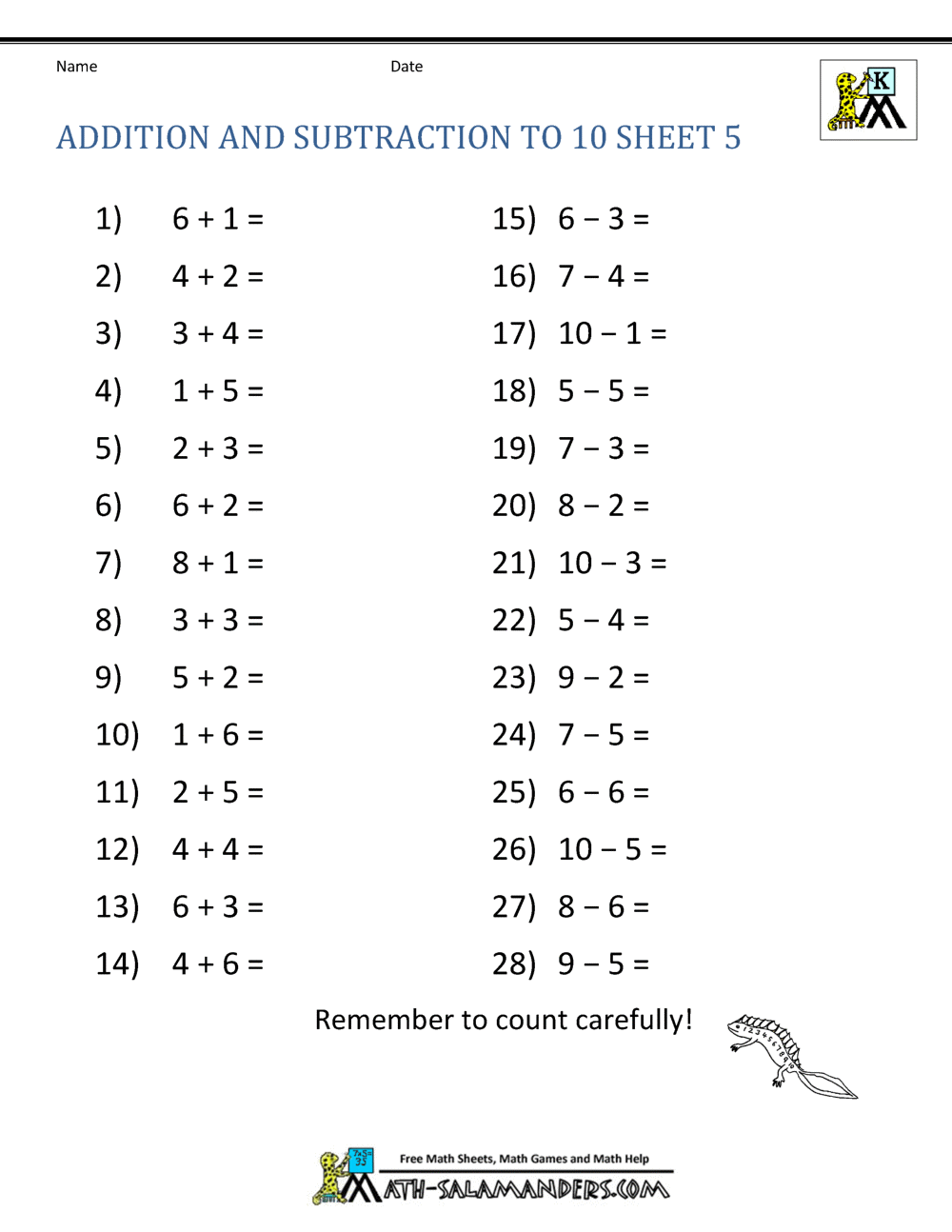 Kindergarten Addition And Subtraction Worksheets Kindergarten Addition And Subtraction Worksheets
