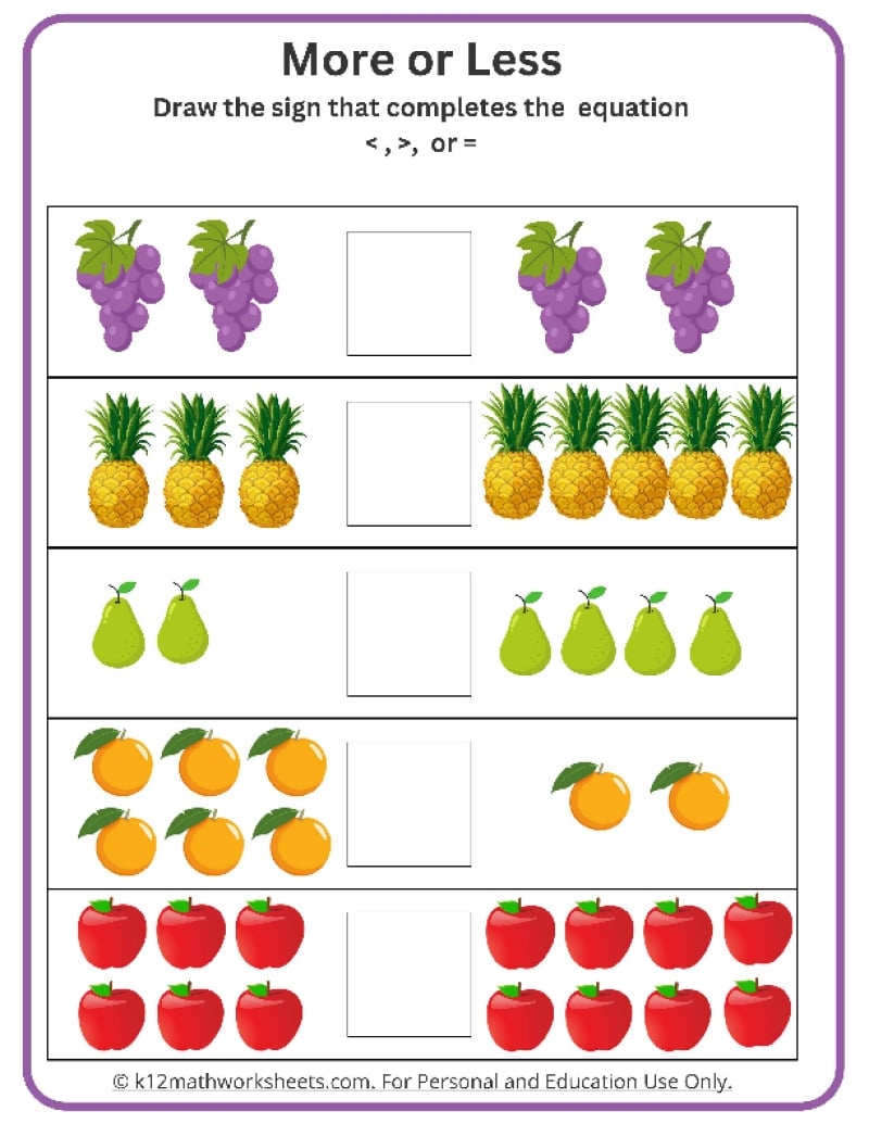 Printable Greater Than Less Than And Equal To Worksheet For Grade 1 2 3 Made By Teachers