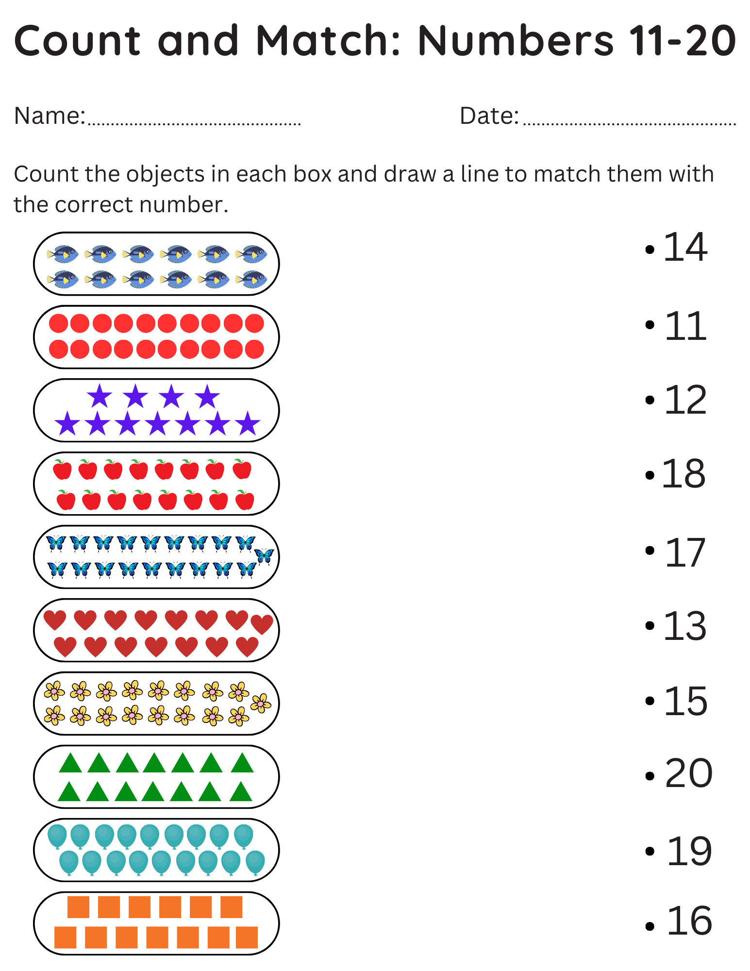 Kindergarten Count And Match Worksheets 11 20 Printable Numbers 11 20 Activity Made By Teachers Kindergarten Count And Match Worksheets 11 20 Printable Numbers 11 20 Activity Made By Teachers