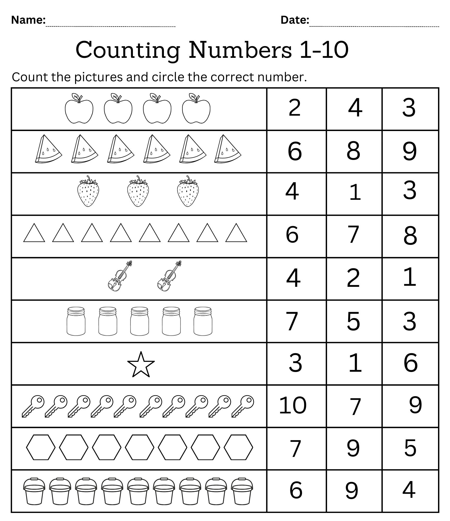 Kindergarten Math Counting Objects Worksheets 1 10 Black And White Made By Teachers Math Salamanders Free Kindergarten Counting To 10 Worksheets