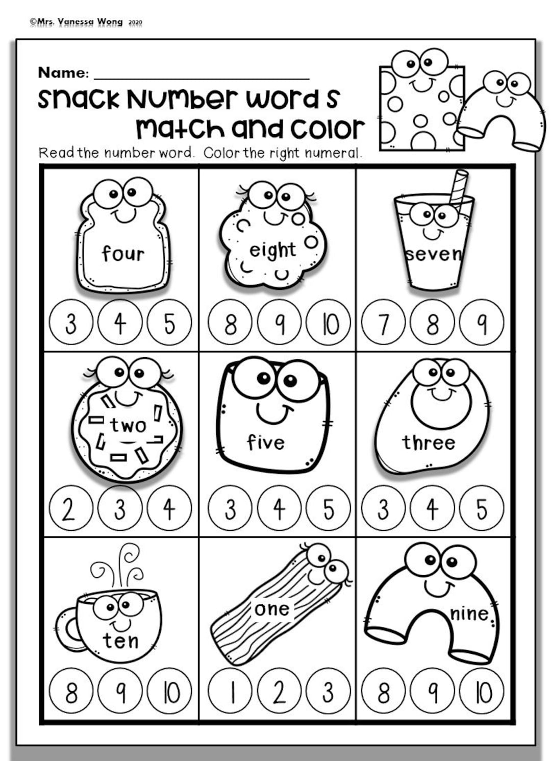 Kindergarten Math Worksheets Numbers 1 10 Number Words PDF Etsy