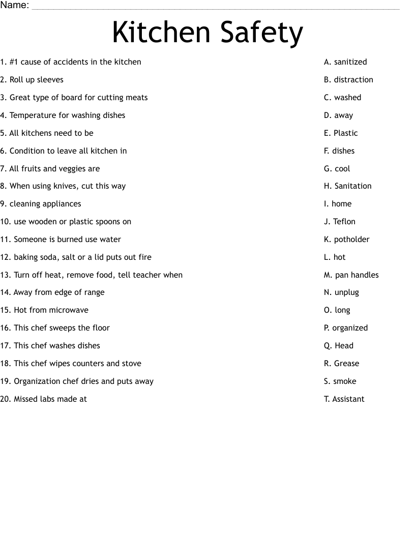 Kitchen Safety Worksheet WordMint Kitchen Safety Worksheet WordMint