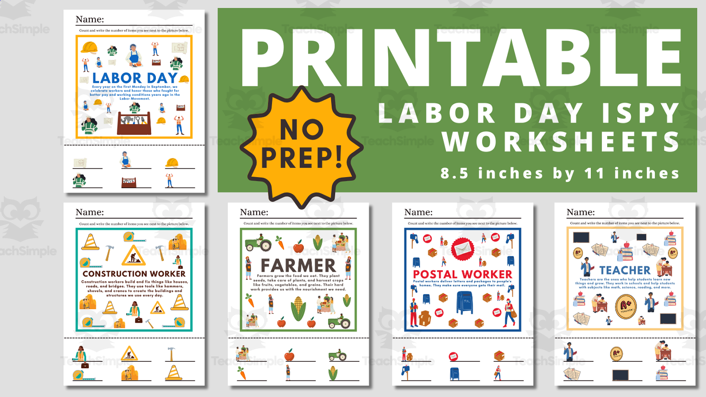 Labor Day ISpy Printable Worksheets By Teach Simple
