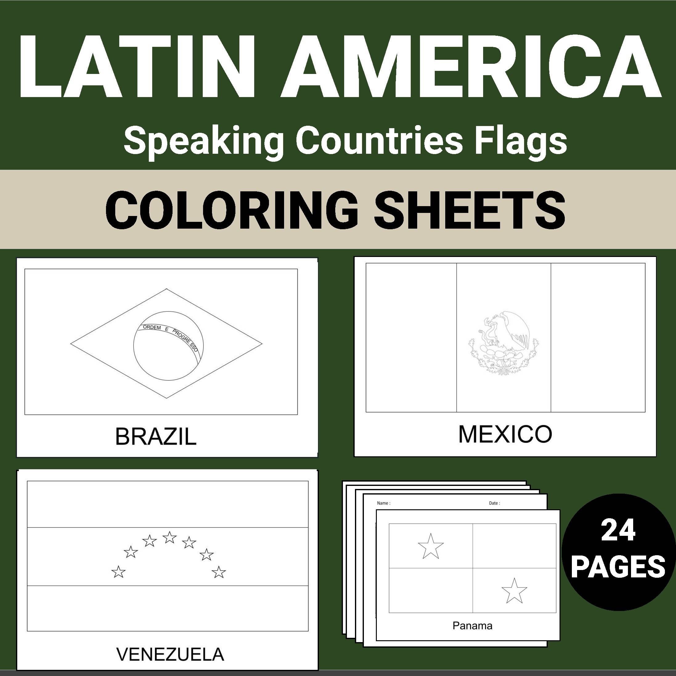 Latin American Countries Flags 24 Coloring Sheet Geography Learning