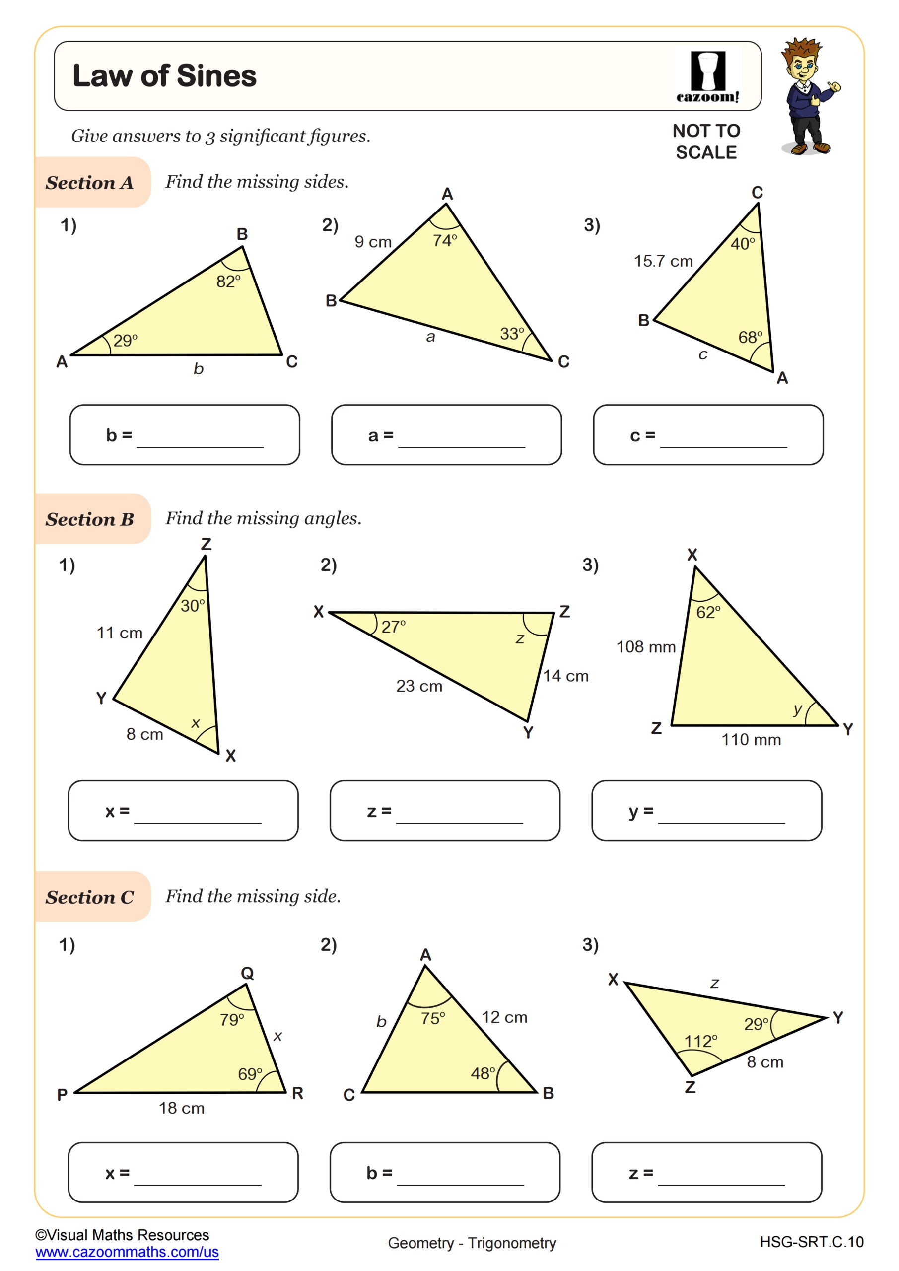 Law Of Sines Worksheet PDF Printable Geometry Worksheet Cazoom Math