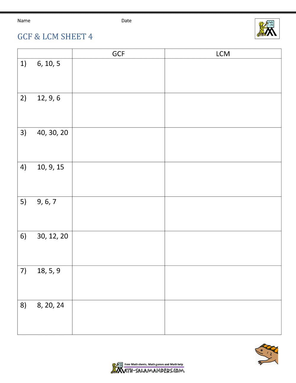 Least Common Multiple Worksheets Page Least Common Multiple Worksheets Page