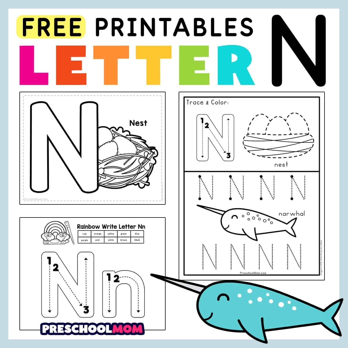 Free Printable Letter N Coloring Worksheet
