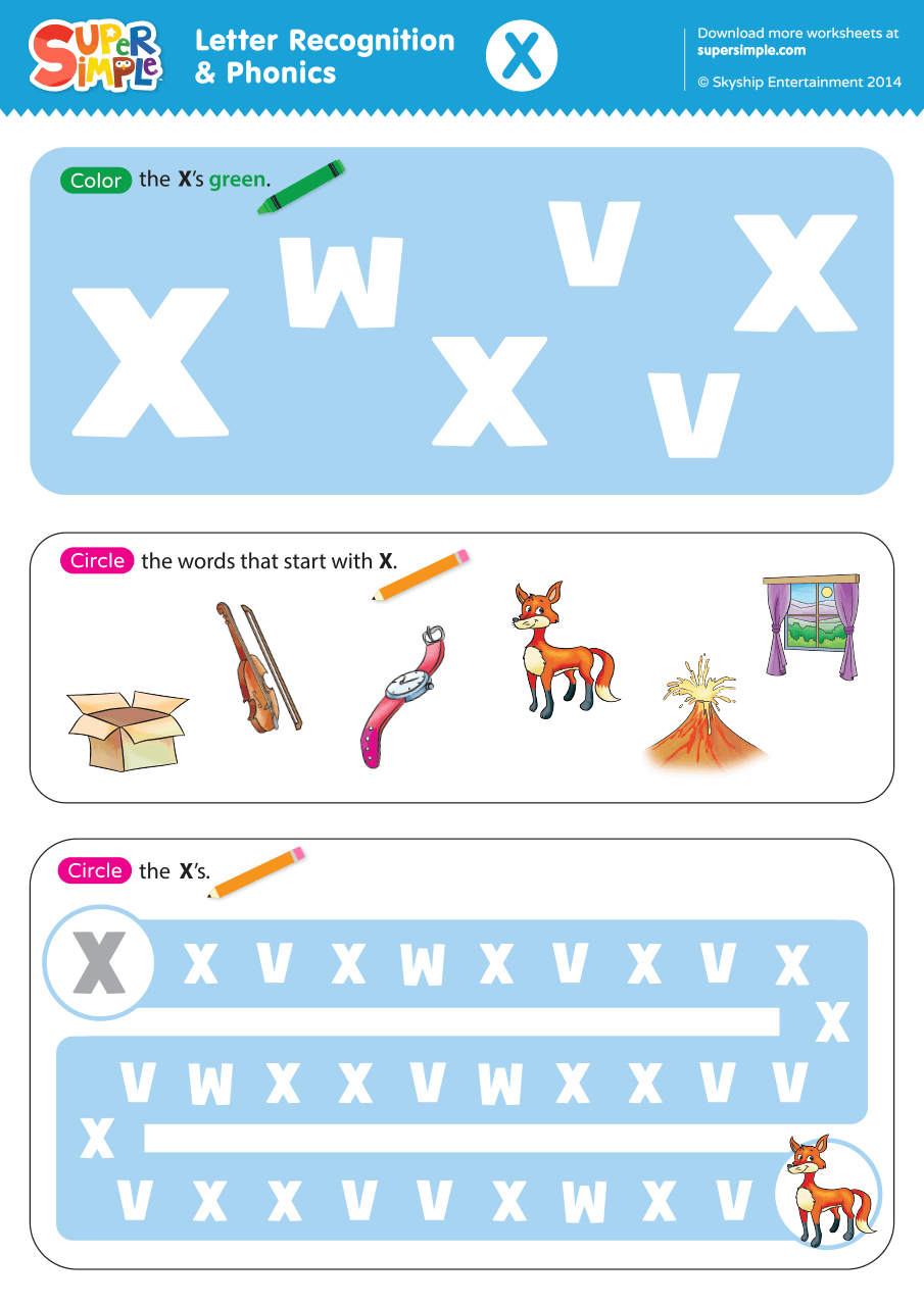 Letter Recognition Phonics Worksheet X Uppercase Super Simple