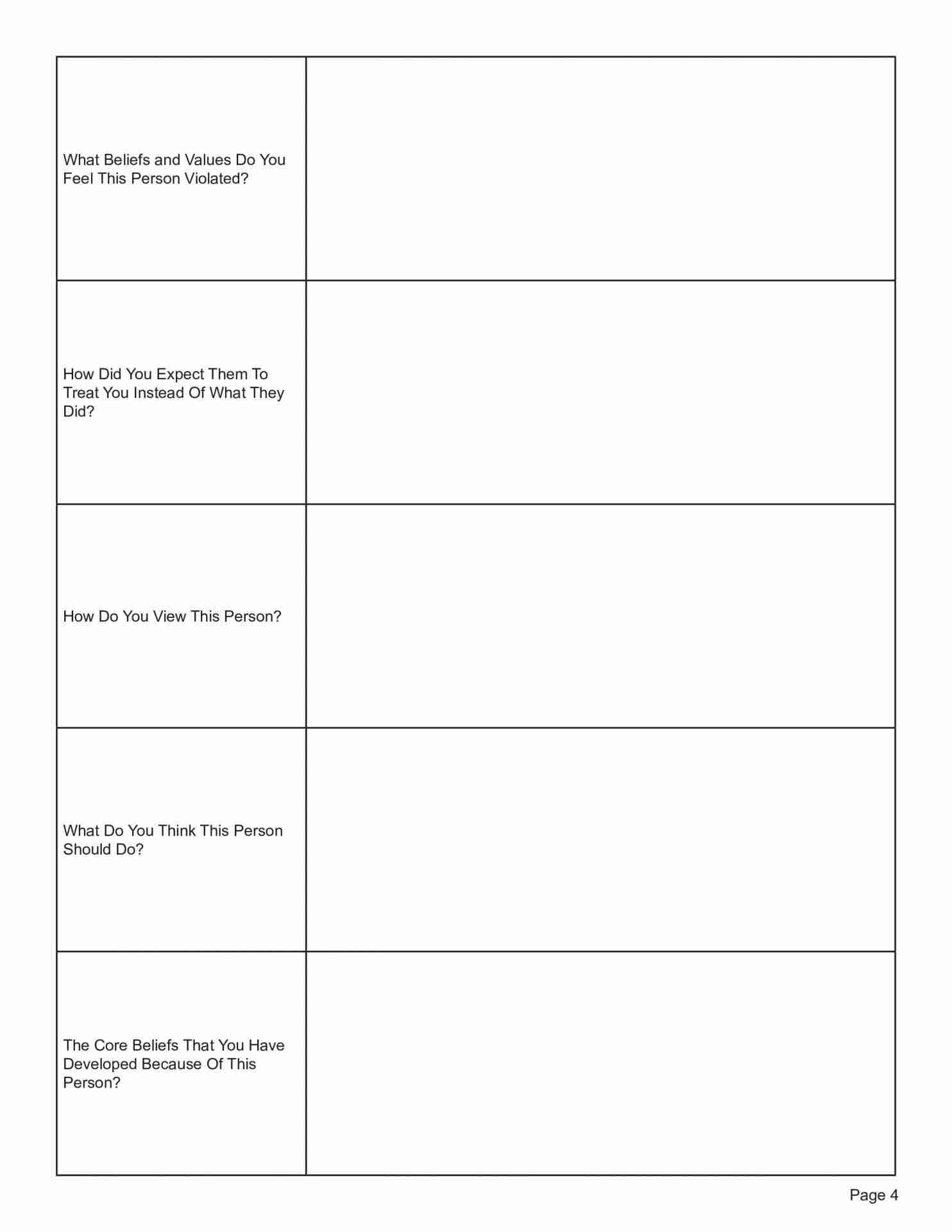 Letting Go Of Resentment Worksheet Editable Fillable Printable PDF TherapyByPro