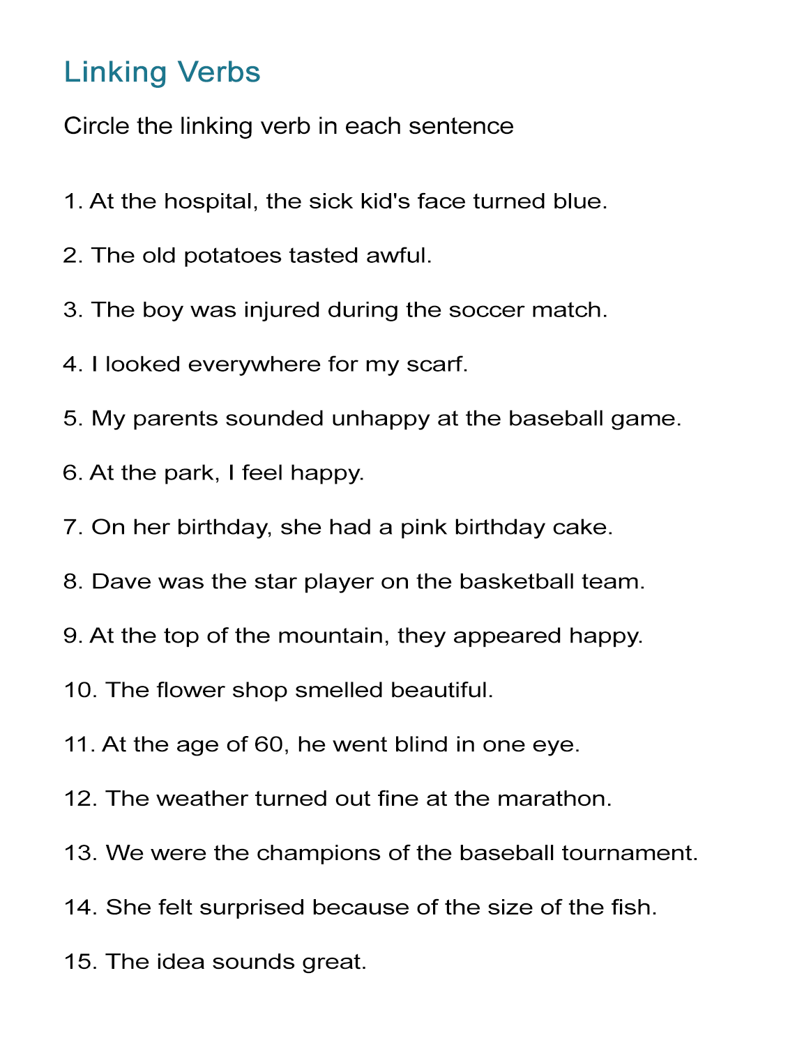 Linking Verbs Worksheet Find The Linking Verbs ALL ESL Worksheets Library